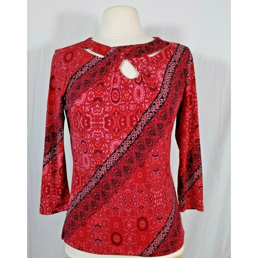 NYC New Direction Women's Patterned Keyhole Blouse